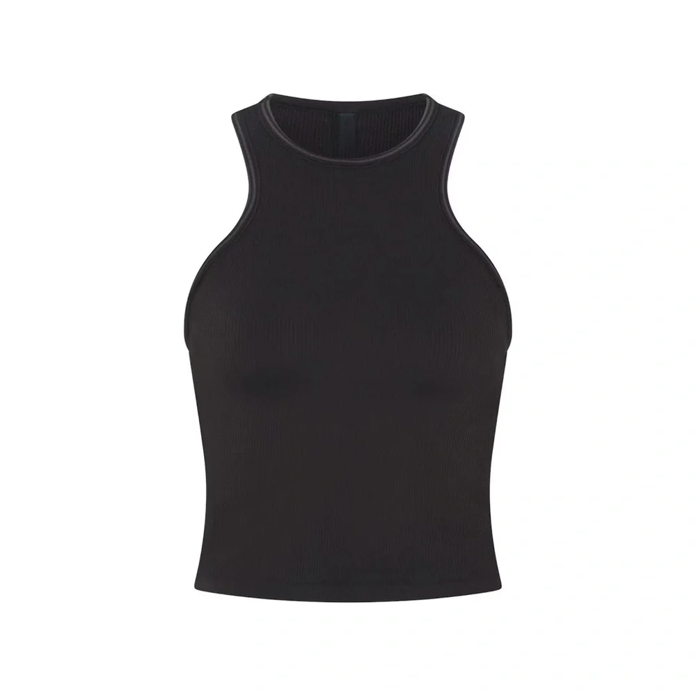 Nike Skims Ribbed Seamless Racer Front Tank in Obsidian Black - Picture 7 of 8